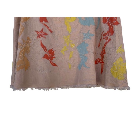 Intuitions A-line Skirt Tan Multicolored Floral Embroidered Linen 10 - Picture 3 of 10